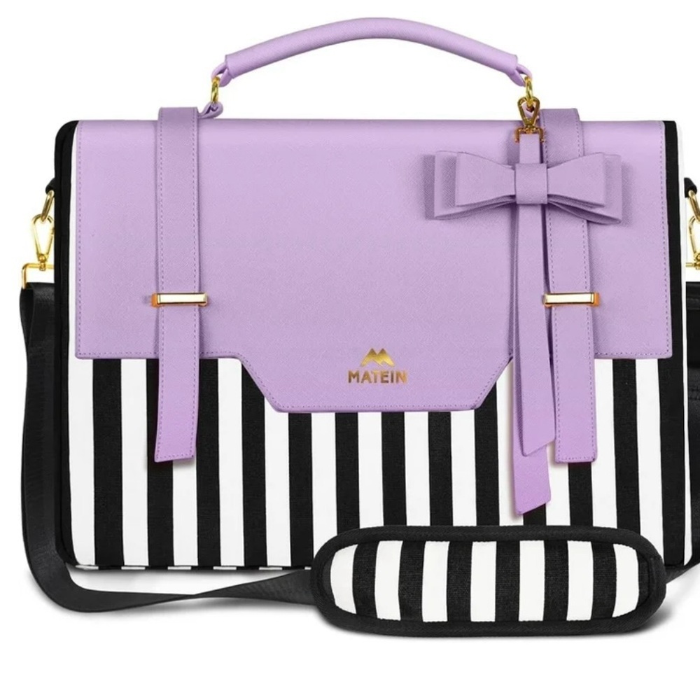 Matein Purple and Black Striped Women's Laptop Bag